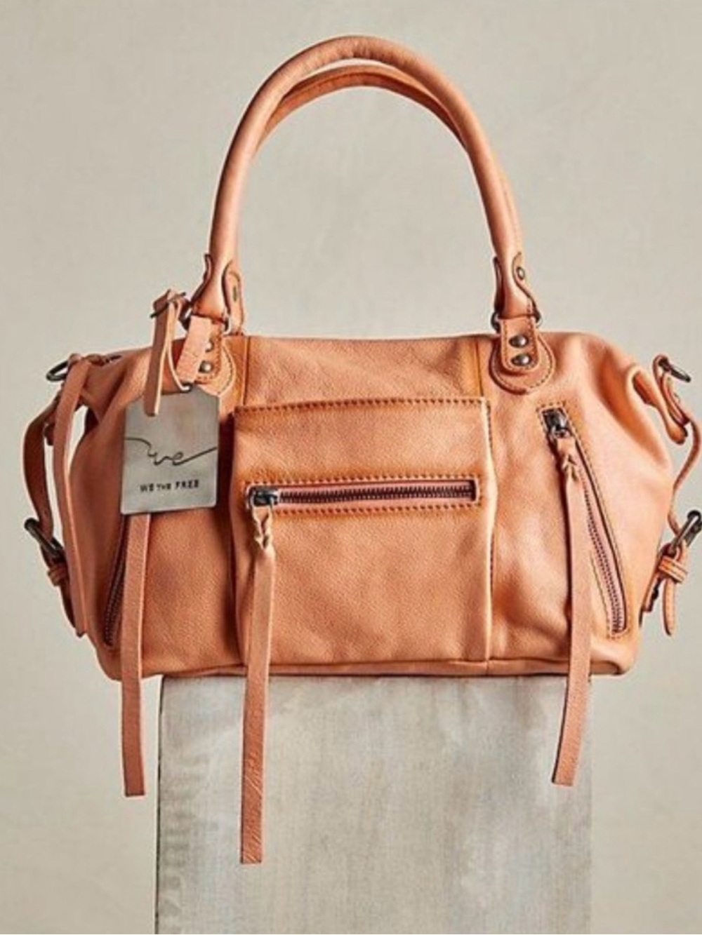Free People We The Free Suede Baby Emerson Tote Apricot Leather New With Tags